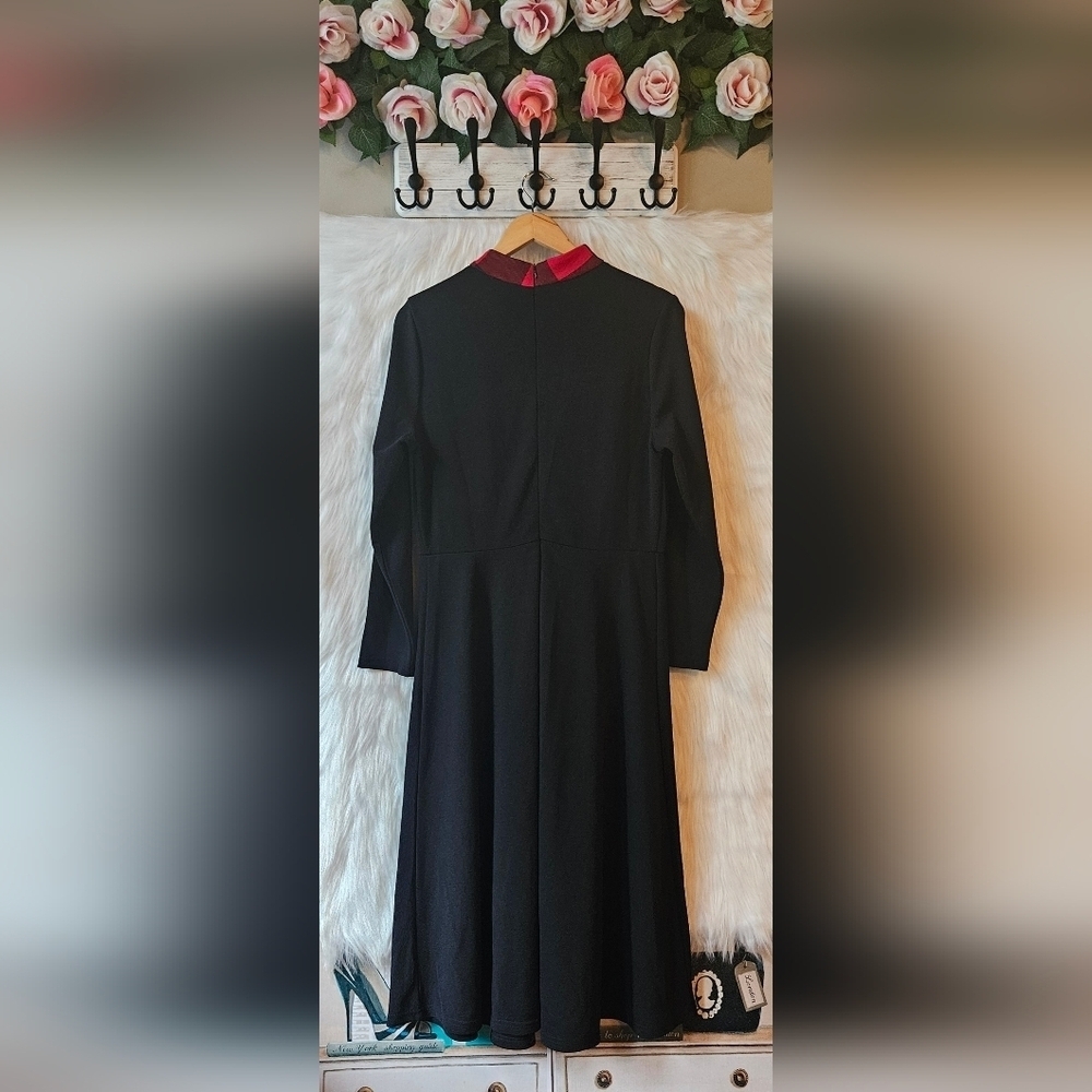 Shein Perfectly Plaid Holiday Midi Dress W/ Bow Accent - Picture 6 of 10